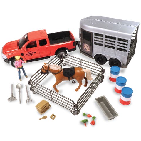 Truck & Horse Trailer Adventure, 24 piece Rodeo Toy Playset, 3+