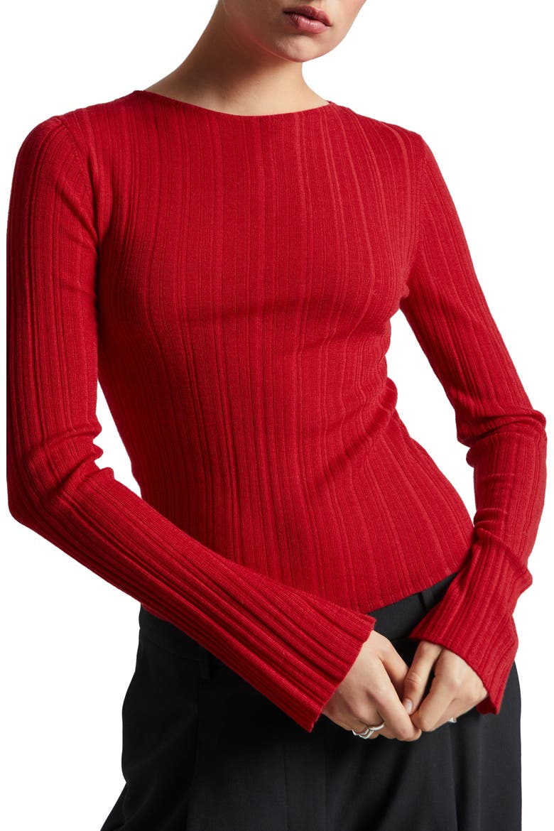 Bell Sleeve Wool Rib Sweater, Main, color, RED