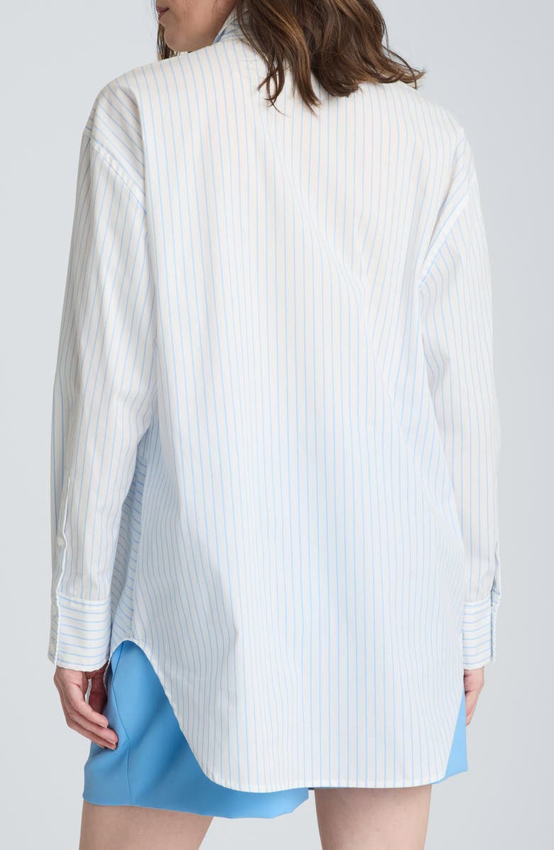 Kenneth Cole Oversize Half Zip Split Front Cotton Blend Top, Alternate, color, Pure White / Lake Blue