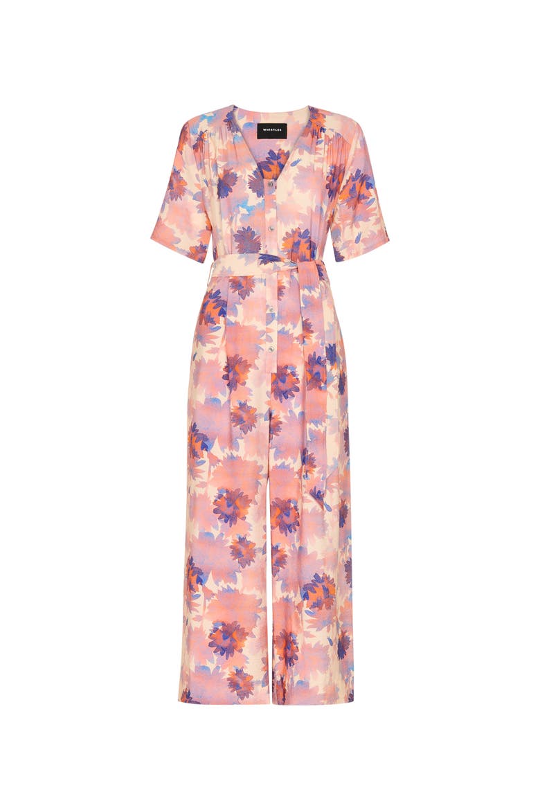 Floral Button Front Cropped Jumpsuit, Alternate, color, Pink/Multi