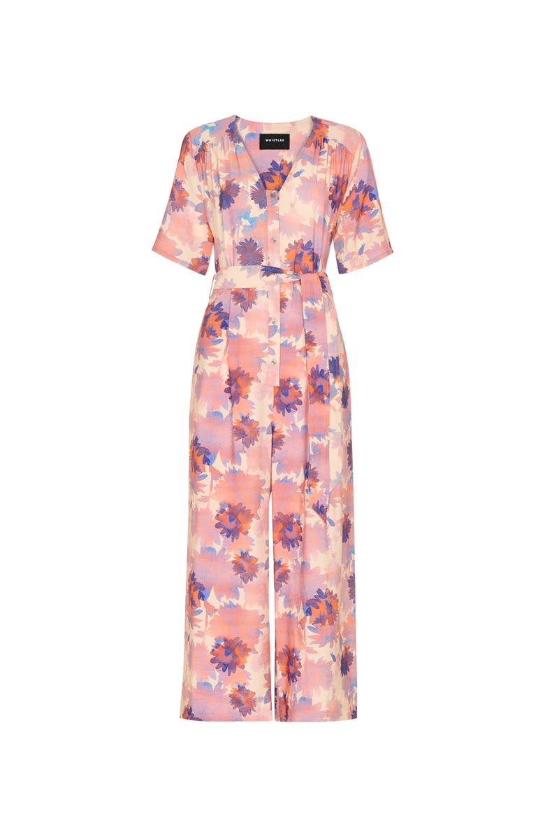 Whistles Floral Button Front Cropped Jumpsuit, Alternate, color, Pink/Multi