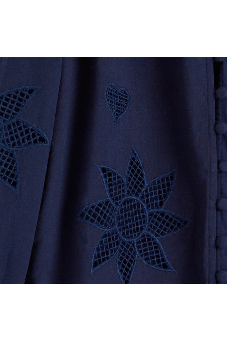 Linen-Blend Broderie Blouse, Alternate, color, Blue