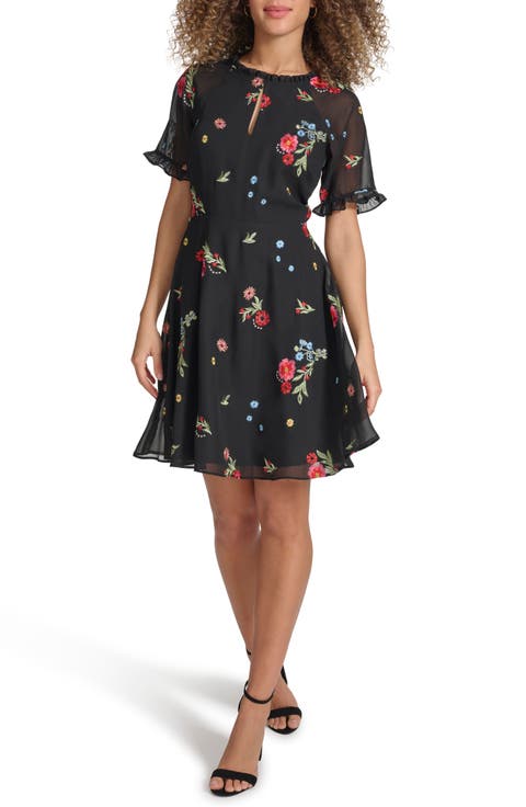 Embroidered Chiffon Dress