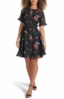 Kensie Embroidered Chiffon Dress