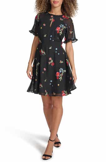 Kensie Embroidered Chiffon Dress
