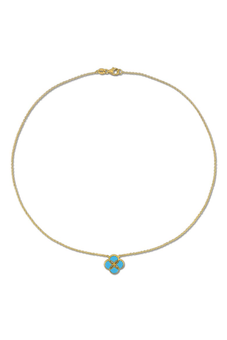 Lab-Created Turquoise Clover Flower Necklace, Alternate, color, Created Turquoise