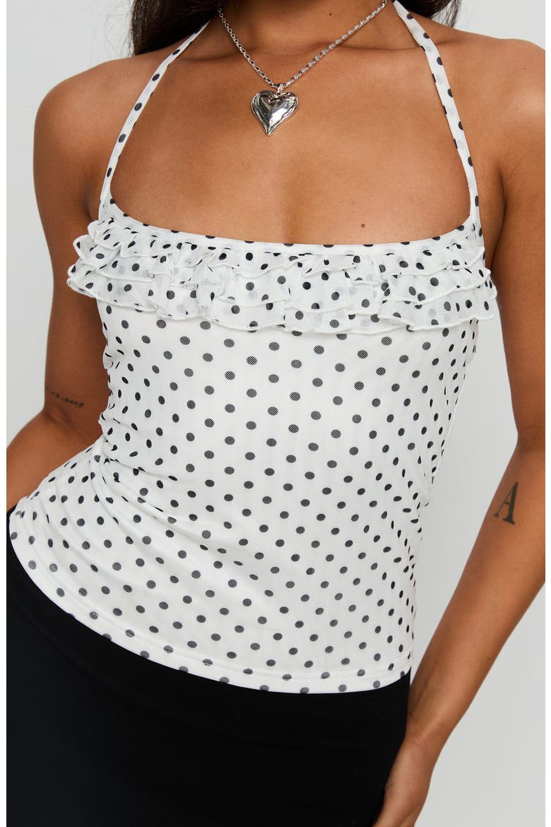 Days of Summer Dot Ruffle Halter Top, Alternate, color, WHITE POLKA DOT