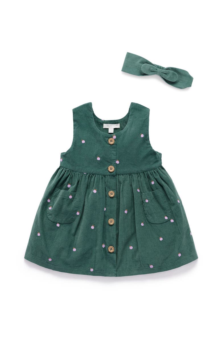 Purebaby Corduroy Pinnie & Headband Set, Main, color, Apple Broderie