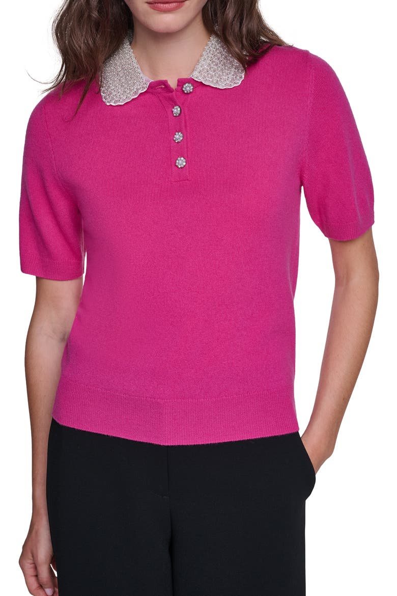 Beaded Collar Wool Blend Sweater, Main, color, DEEP PINK