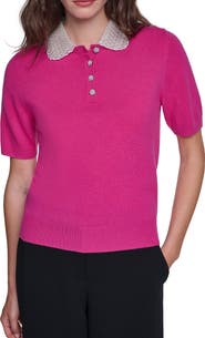 KARL LAGERFELD PARIS Beaded Collar Wool Blend Sweater