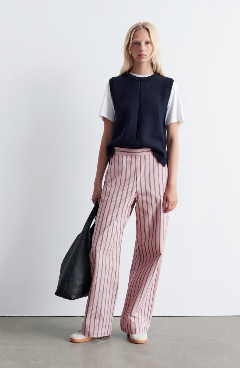 & Other Stories Stripe Stretch Cotton Pants, Alternate, color, Pink Medium Dusty