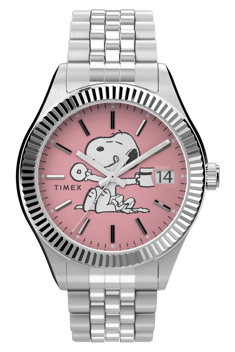 Waterbury Legacy x Peanuts® Bracelet Watch, 36mm, Main, color, SILVER/ PINK/ SILVER