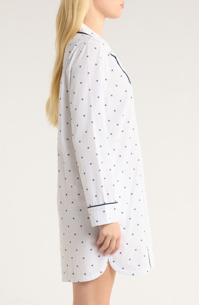 Nordstrom Classic Piped Cotton Nightshirt, Alternate, color, Blue- Navy Snowflake Stripe