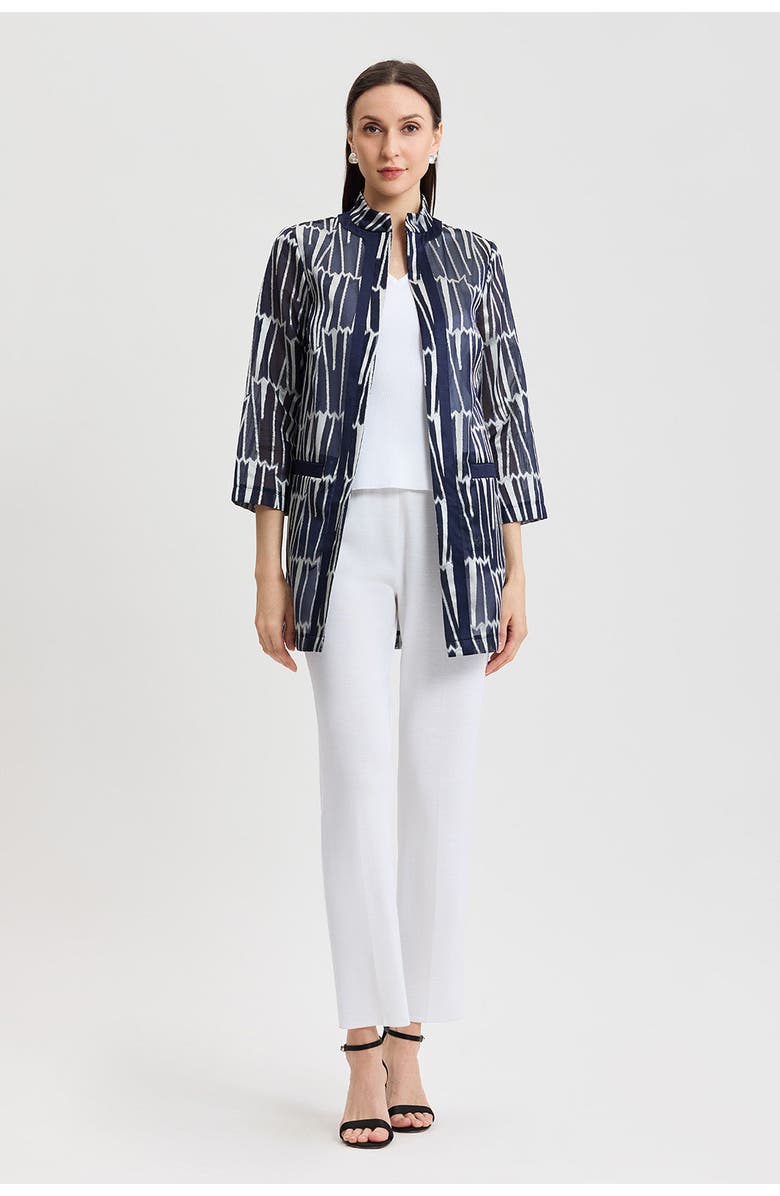 Ming Wang Heritage Novelty Woven Patterned Topper, Alternate, color, Indigo/White