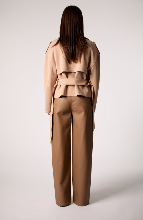 Blue Revival Charli Cropped Scuba Trench Coat In Brown