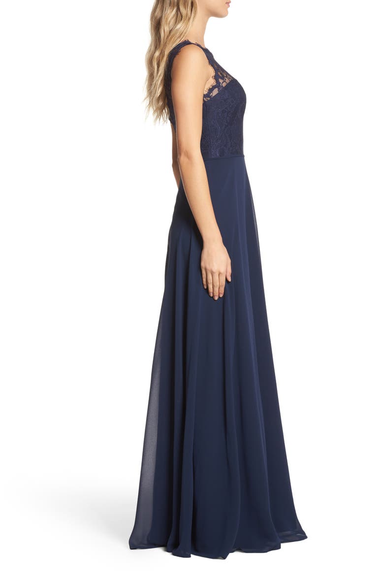 Lace & Chiffon A-Line Gown, Alternate, color, NAVY