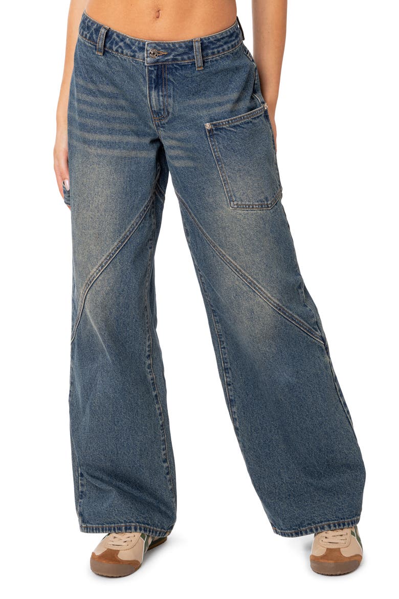 Serena Low Rise Wide Leg Carpenter Jeans, Main, color, BLUE