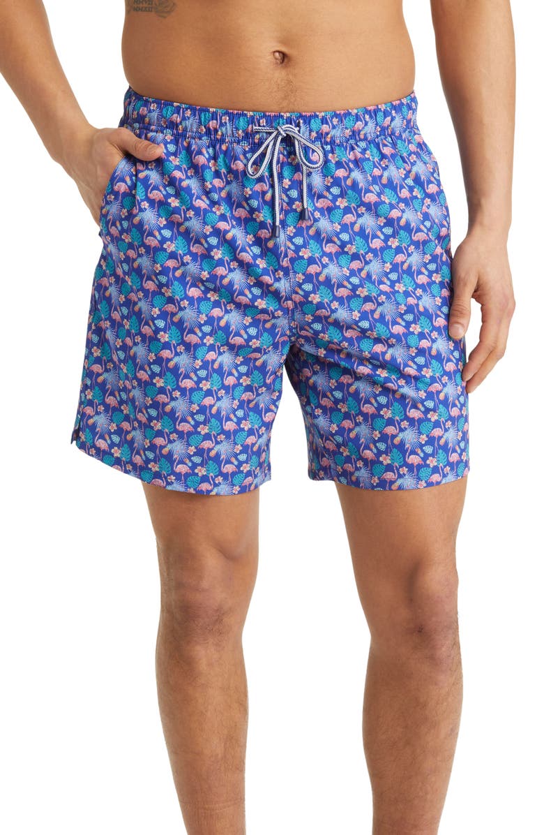 Peter Millar Flamingo Floral Swim Trunks, Main, color,