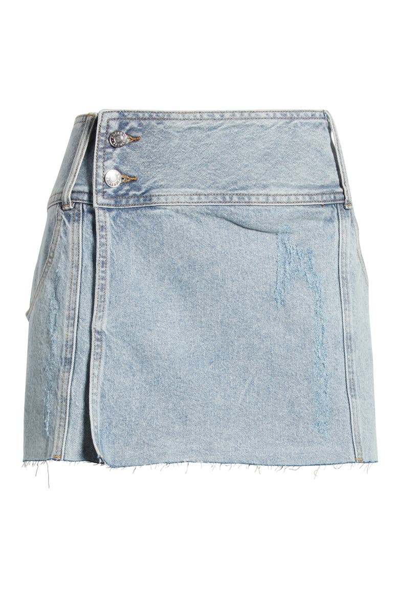 Faux Wrap Denim Miniskirt, Main, color, DENIM