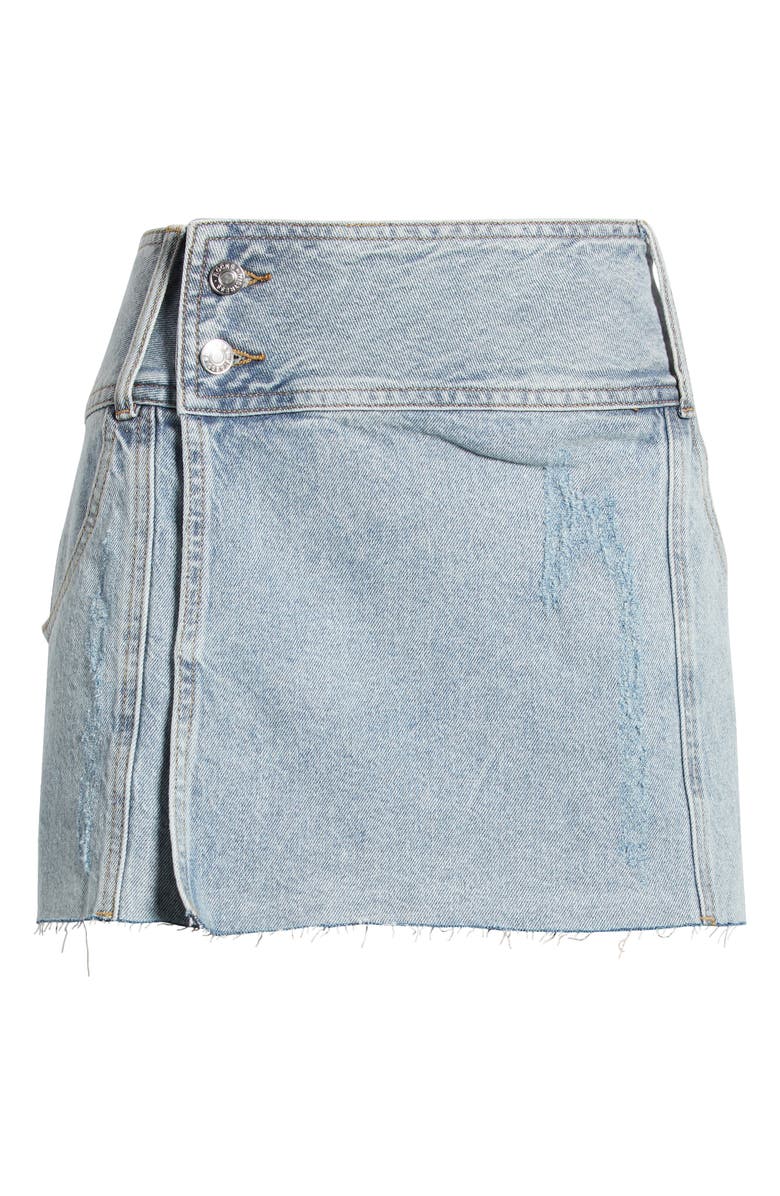 Mistress Rocks Faux Wrap Denim Miniskirt, Main, color, 