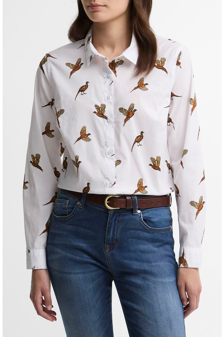 Brambles Print Stretch Cotton Button-Up Shirt, Main, color, MULTI BIRD