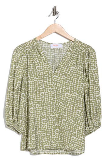 Renee C Geometric Print Balloon Sleeve Top In Green