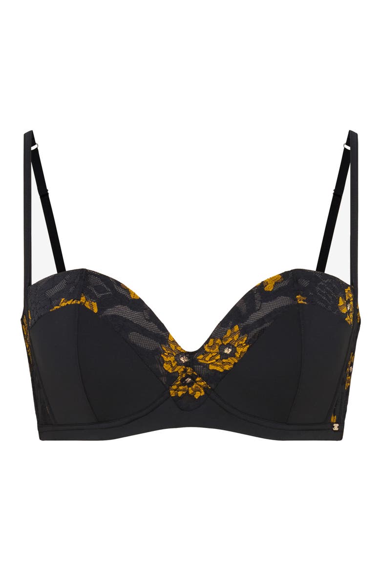 Feline Floral Lace Padded Bralette, Alternate, color, BLACK CAVIAR