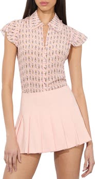 ALICE + OLIVIA Martel Flutter Sleeve Print Silk Shirt