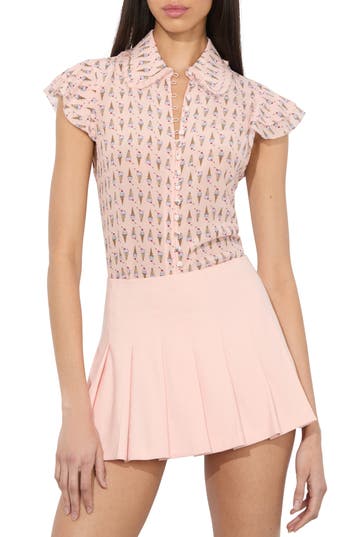 Alice And Olivia Flutter-sleeve Ice-cream Print Blouse