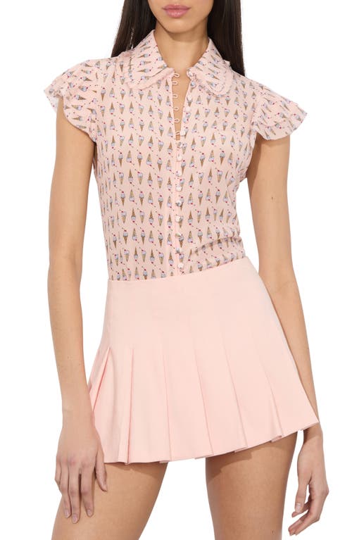 Alice And Olivia Martel Flutter Sleeve Silk Blouse In Sundae Pink Bloom