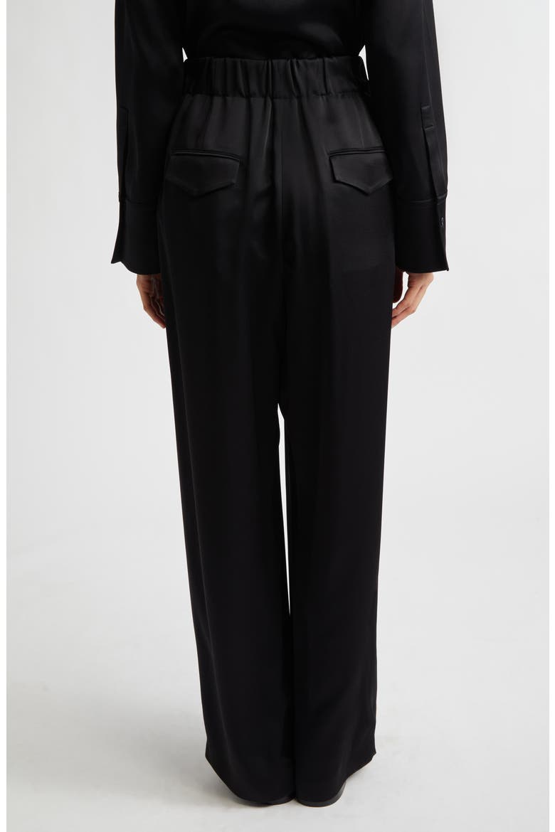 Pleated Satin Wide Leg Pants, Alternate, color, BLACK