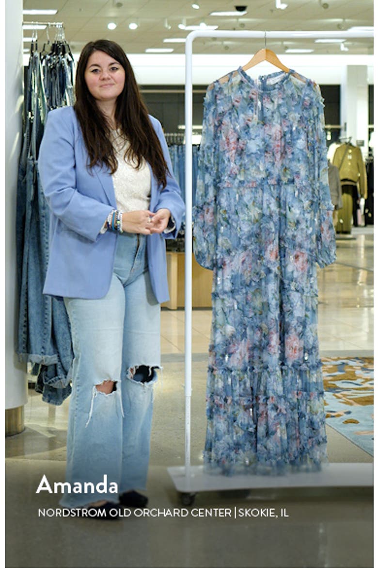 Floral Long Sleeve High Neck Ruffle Detail Gown video