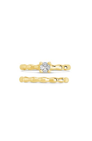 Sterling Forever Nicola Set Of 2 Cubic Zirconia Molten Band Rings In Gold