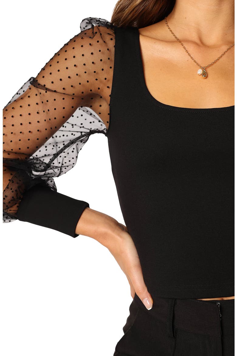 Wesson Sheer Dot Sleeve Crop Top, Alternate, color, BLACK