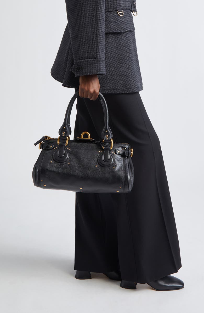 Chloé Paddington Leather Satchel, Alternate, color, Black