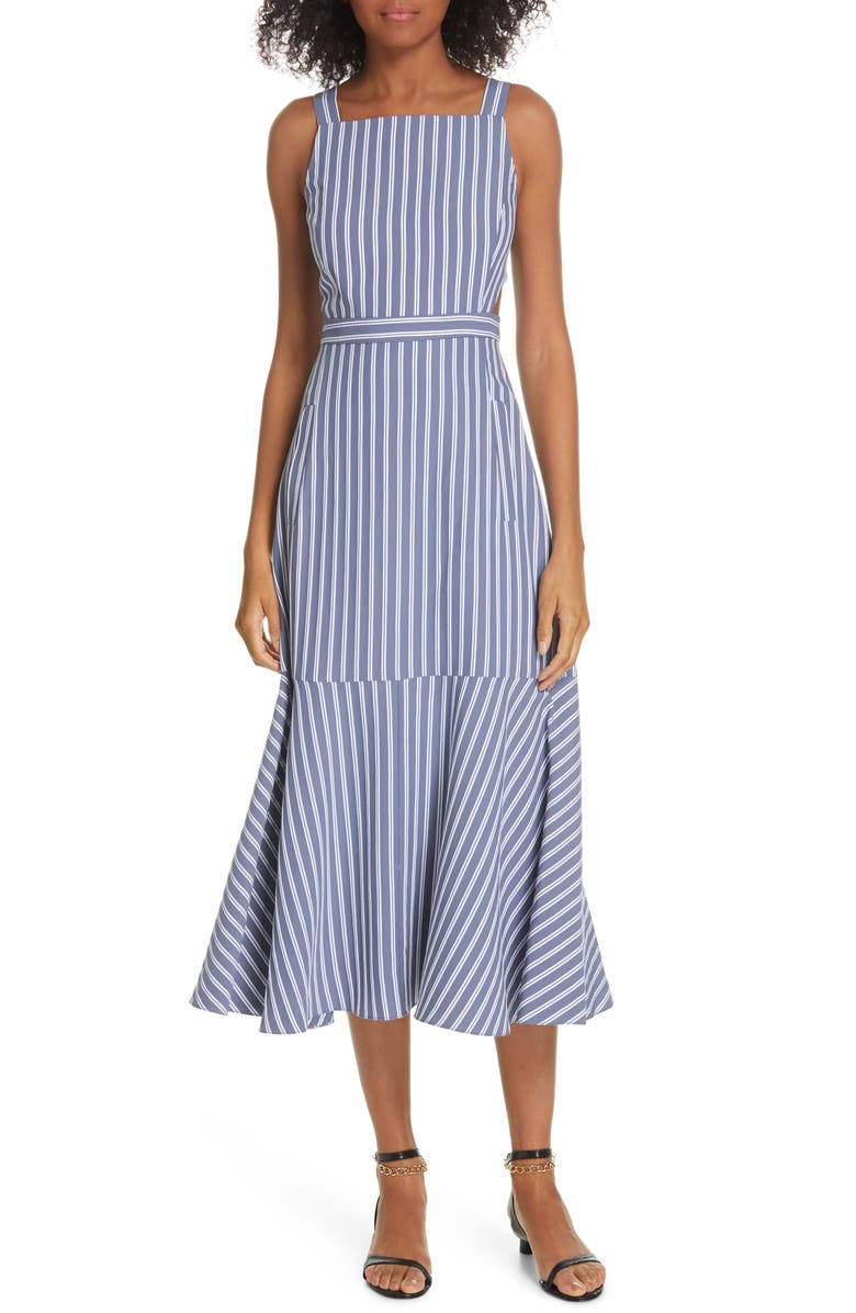 Tibi Stripe Twill Midi Dress, Main, color, 