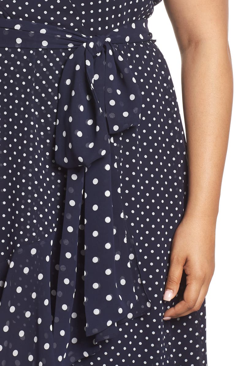 Eliza J Polka Dot High/Low Hem Dress, Alternate, color, 