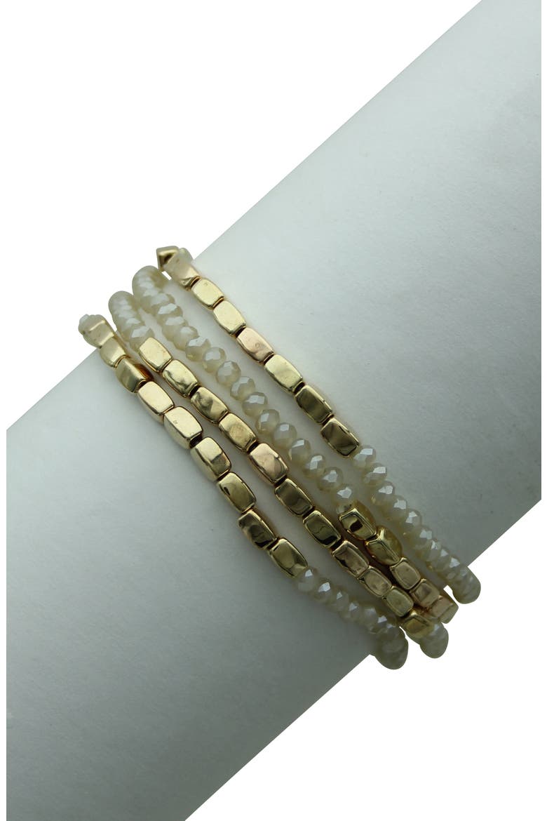 Glass Beaded Stretch Bracelet, Main, color, GOLD / IVORY