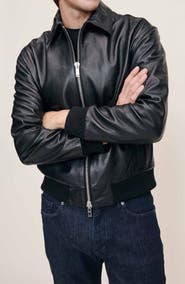 DL1961 Zip Front Leather Bomber Jacket
