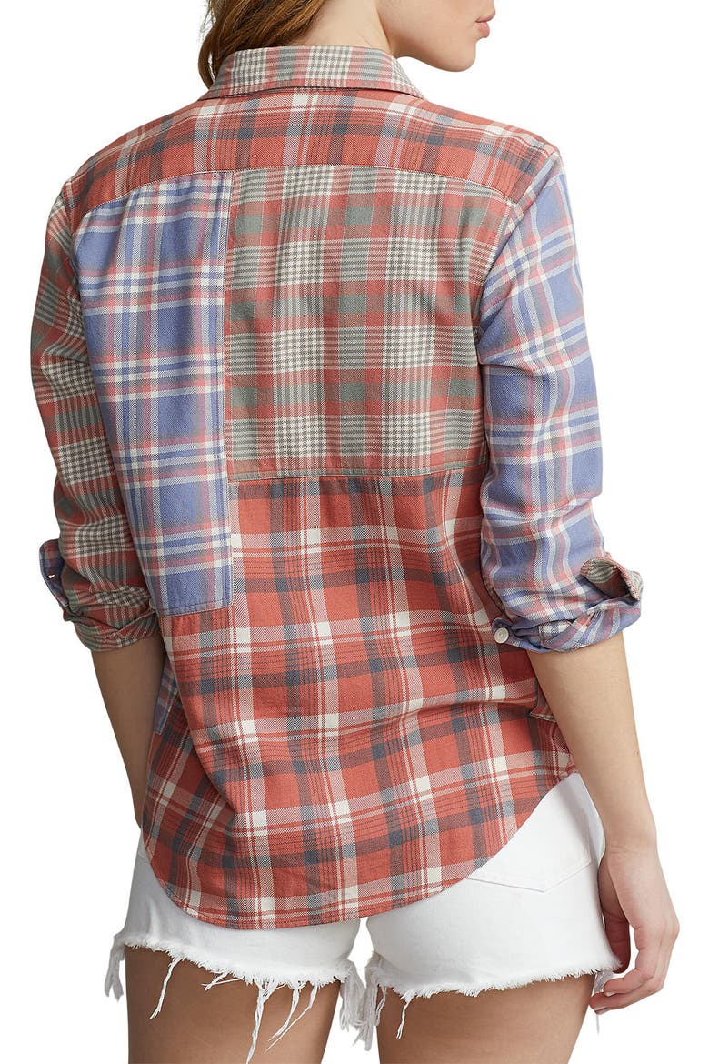 Plaid Button-Up Shirt, Alternate, color, RED MULTI PLAID PATCHWORK