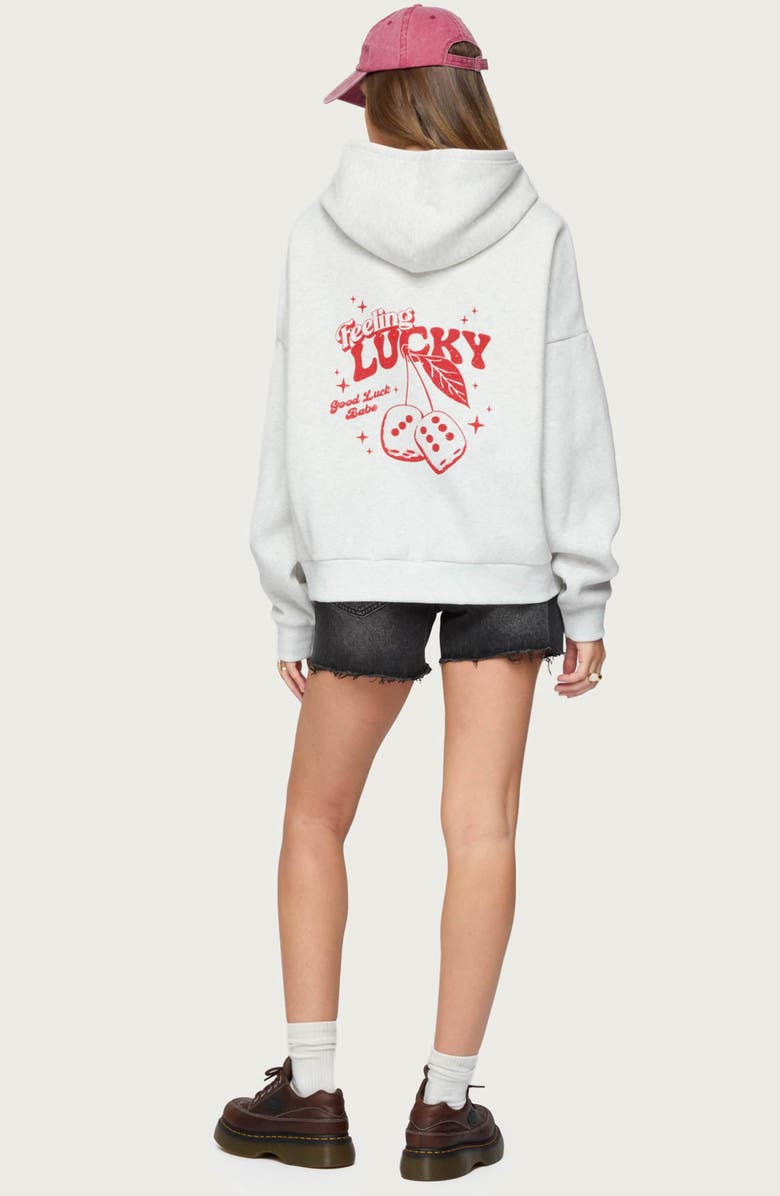 EDIKTED Feeling Lucky Oversize Hoodie, Alternate, color, Gray-Melange