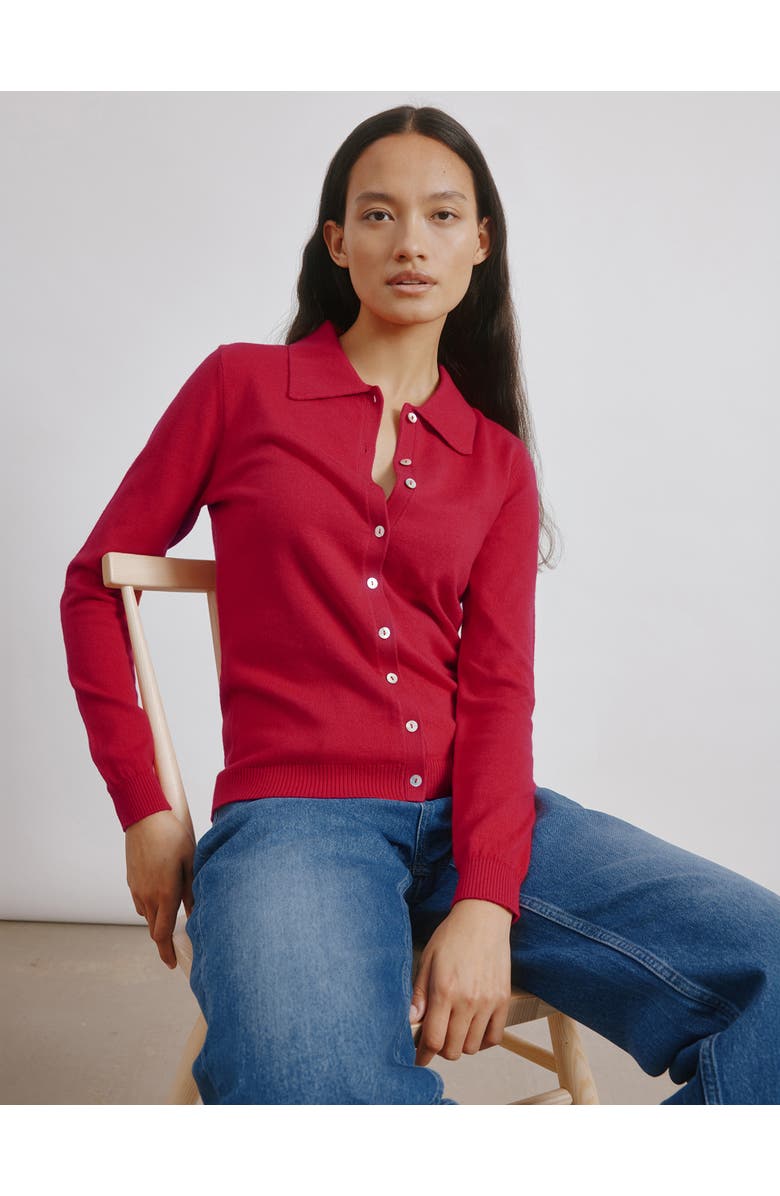 Albaray Button Through Polo Top, Alternate, color, Red