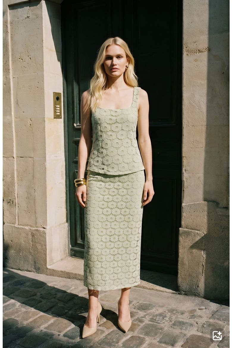 Janelle Floral Lace Tank, Alternate, color, FOG GREEN