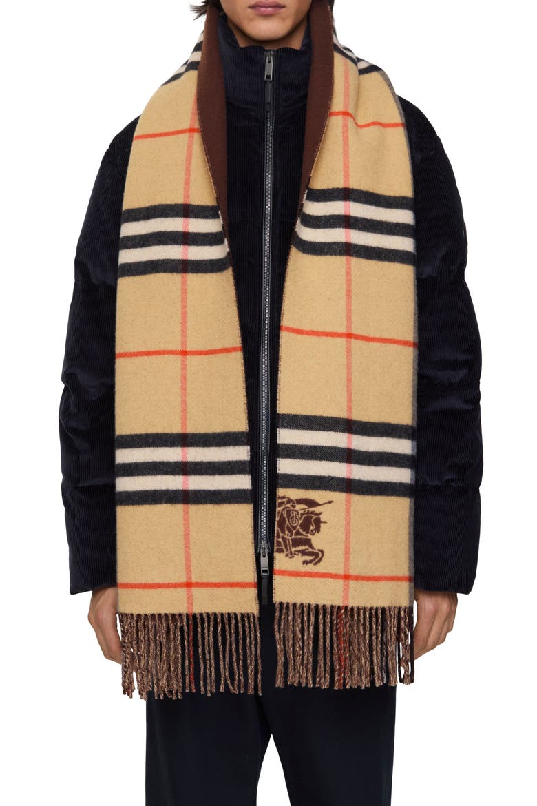 Reversible Check Cashmere Scarf, Alternate, color, SAND