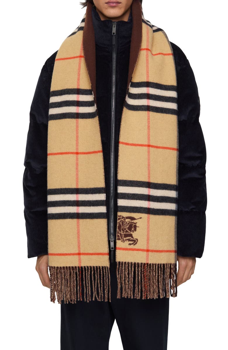 Burberry Reversible Check Cashmere Scarf, Alternate, color, Sand