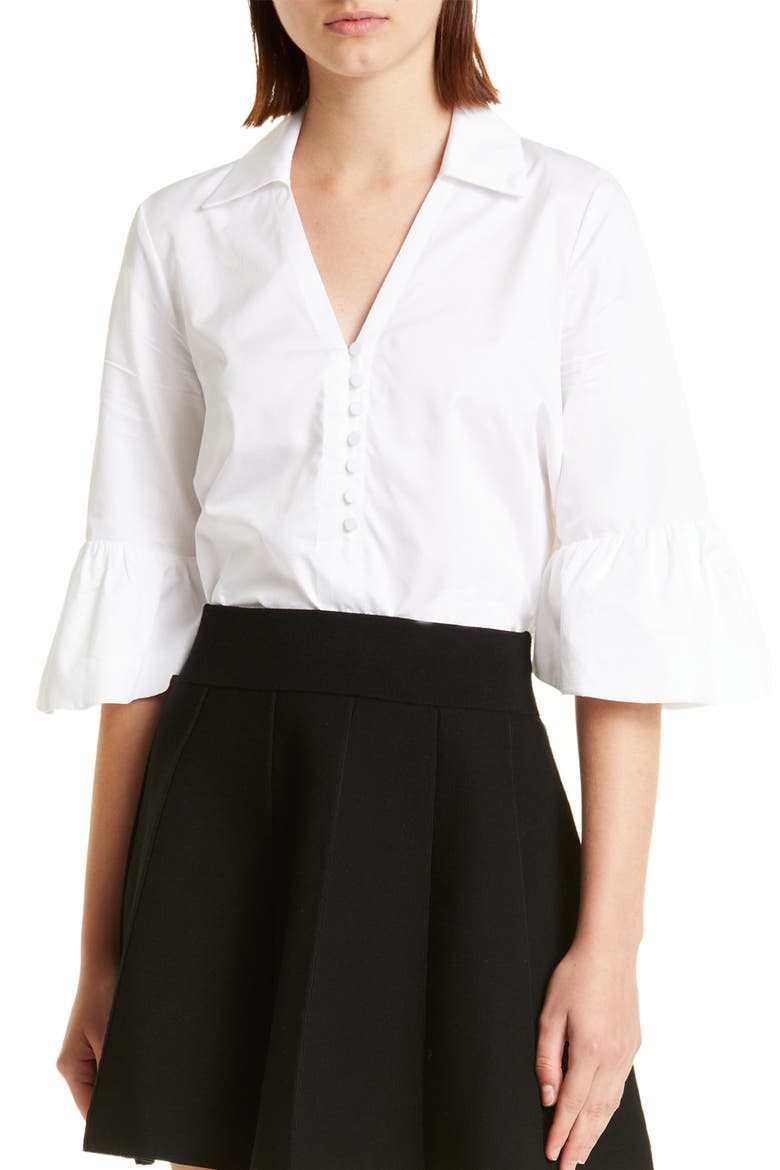 Ruffle Sleeve Cotton Blouse, Main, color, WHITE