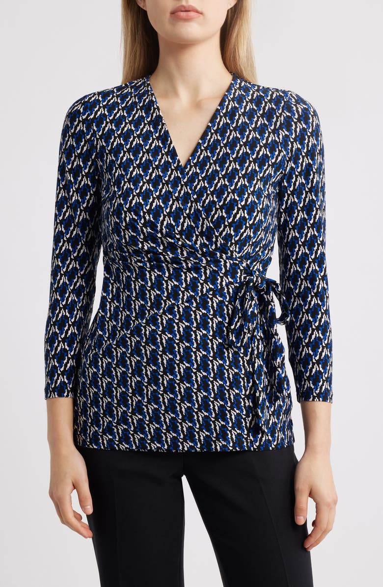 Anne Klein Print Wrap Top, Main, color, 