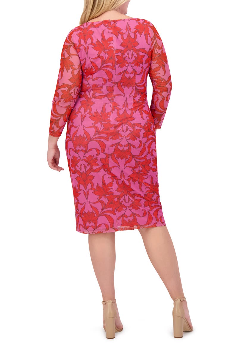 Floral Mesh Ruched Body-Con Dress, Alternate, color, PINK MULTI
