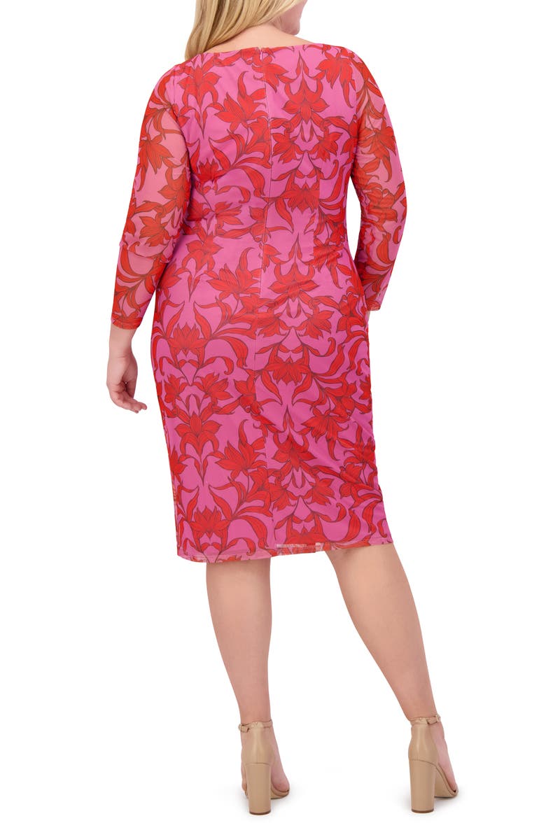 Vince Camuto Floral Mesh Ruched Body-Con Dress, Alternate, color, Pink Multi