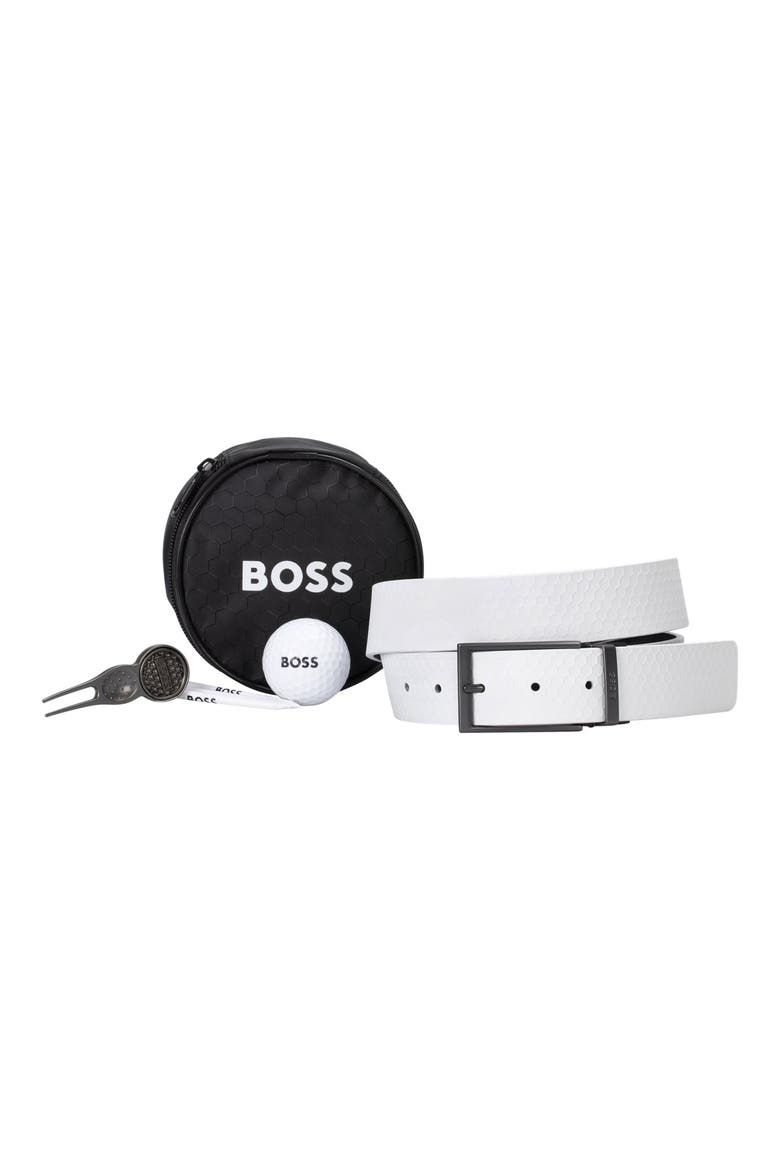 Leather Belt, Golf Ball, Tee & Divot Fixer Gift Set, Main, color, WHITE